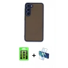 MARSİLYAN™- Galaxy S23 Kılıf Ahenk Çizgi Serisi - Siyah 3D Antistatik Seramik Nano Ekran Koruyucu + Raze Metal Kamera Lens - MR