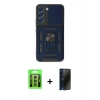 MARSİLYAN™- Galaxy S23 Kılıf Ahenk Klasik - Siyah 3D Antistatik Hayalet Cam Ekran Koruyucu + Raze Metal Kamera Lens - GI