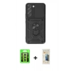 MARSİLYAN™- Galaxy S23 Kılıf Ahenk Klasik - Siyah 6D Mat Seramik Hayalet Nano Ekran Koruyucu + Raze Metal Kamera Lens - YL