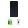 MARSİLYAN™- Galaxy S23 Kılıf Ahenk Serisi - Şeffaf Pasifik Cam Ekran Koruyucu + Raze Metal Kamera Lens - SI