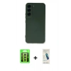 MARSİLYAN™- Galaxy S23 Kılıf Ahenk Serisi - Şeffaf Pasifik Cam Ekran Koruyucu + Raze Metal Kamera Lens - SI