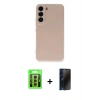 MARSİLYAN™- Galaxy S23 Kılıf Ahenk Serisi - Siyah 3D Antistatik Hayalet Cam Ekran Koruyucu + Raze Metal Kamera Lens - MR