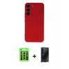 MARSİLYAN™- Galaxy S23 Kılıf Ahenk Serisi - Siyah 3D Antistatik Hayalet Cam Ekran Koruyucu + Raze Metal Kamera Lens - MR