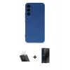 MARSİLYAN™- Galaxy S23 Kılıf Ahenk Serisi - Siyah 3D Antistatik Hayalet Cam Ekran Koruyucu + Kamera Lens Koruma Cam - SF