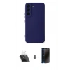 MARSİLYAN™- Galaxy S23 Kılıf Ahenk Serisi - Siyah 3D Antistatik Hayalet Cam Ekran Koruyucu + Kamera Lens Koruma Cam - SF