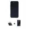 MARSİLYAN™- Galaxy S23 Kılıf Ahenk Serisi - Siyah 3D Antistatik Hayalet Cam Ekran Koruyucu + Kamera Lens Koruma Cam - SF