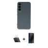 MARSİLYAN™- Galaxy S23 Kılıf Ahenk Serisi - Siyah 3D Antistatik Hayalet Cam Ekran Koruyucu + Kamera Lens Koruma Cam - SF