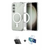 MARSİLYAN™- Galaxy S23 Kılıf Ahenk Yansıma Prime - Siyah 3D Antistatik Cam Ekran Koruyucu + Kamera Lens Koruma Cam - SF