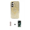 MARSİLYAN™- Galaxy S23 Kılıf Eksen Çizgi - Şeffaf 360 Full Body Arka Koruyucu + Metal Kamera Lens - KI