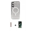 MARSİLYAN™- Galaxy S23 Kılıf Eksen Çizgi - Şeffaf 360 Full Body Arka Koruyucu + Metal Kamera Lens - KI