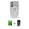 MARSİLYAN™- Galaxy S23 Kılıf Eksen Çizgi - Şeffaf 360 Full Body Arka Koruyucu + Raze Metal Kamera Lens - MR