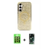 MARSİLYAN™- Galaxy S23 Kılıf Eksen Çizgi - Şeffaf 360 Full Body Arka Koruyucu + Raze Metal Kamera Lens - MR
