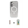 MARSİLYAN™- Galaxy S23 Kılıf Eksen Çizgi - Şeffaf Polymer Nano Ekran Koruyucu + Metal Kamera Lens - KI