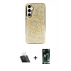 MARSİLYAN™- Galaxy S23 Kılıf Eksen Çizgi - Siyah 360 Mat Full Body Arka Koruyucu + Kamera Lens Koruma Cam - SF