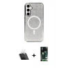 MARSİLYAN™- Galaxy S23 Kılıf Eksen Çizgi - Siyah 360 Mat Full Body Arka Koruyucu + Kamera Lens Koruma Cam - SF