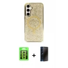 MARSİLYAN™- Galaxy S23 Kılıf Eksen Çizgi - Siyah 3D Antistatik Hayalet Cam Ekran Koruyucu + Raze Metal Kamera Lens - SI