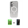 MARSİLYAN™- Galaxy S23 Kılıf Eksen Çizgi - Siyah 3D Antistatik Hayalet Cam Ekran Koruyucu + Raze Metal Kamera Lens - SI