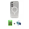 MARSİLYAN™- Galaxy S23 Kılıf Eksen Çizgi - Siyah 3D Antistatik Seramik Nano Ekran Koruyucu + Raze Metal Kamera Lens - MR