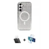 MARSİLYAN™- Galaxy S23 Kılıf Eksen Çizgi - Siyah 3D Antistatik Seramik Nano Ekran Koruyucu + Kamera Lens Koruma Cam - SF