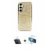 MARSİLYAN™- Galaxy S23 Kılıf Eksen Çizgi - Siyah 3D Antistatik Seramik Nano Ekran Koruyucu + Kamera Lens Koruma Cam - SF
