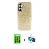 MARSİLYAN™- Galaxy S23 Kılıf Eksen Çizgi - Siyah 3D Antistatik Seramik Nano Ekran Koruyucu + Raze Metal Kamera Lens - SH