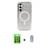 MARSİLYAN™- Galaxy S23 Kılıf Eksen Çizgi - Siyah Joko Magic 5D Cam + Raze Metal Kamera Lens - GS