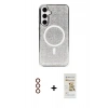 MARSİLYAN™- Galaxy S23 Kılıf Eksen Çizgi - Siyah Mat Seramik Nano Ekran Koruyucu + Metal Kamera Lens - KI