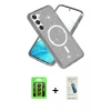 MARSİLYAN™- Galaxy S23 Kılıf Nova Asil Prime - Şeffaf Pasifik Cam Ekran Koruyucu + Raze Metal Kamera Lens - SH