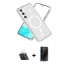 MARSİLYAN™- Galaxy S23 Kılıf Nova Asil Prime - Siyah 3D Antistatik Hayalet Cam Ekran Koruyucu + Kamera Lens Koruma Cam - SF