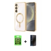 MARSİLYAN™- Galaxy S23 Kılıf Nova Işık Özel Seri - Siyah 3D Antistatik Hayalet Cam Ekran Koruyucu + Raze Metal Kamera Lens - GI