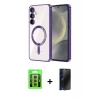 MARSİLYAN™- Galaxy S23 Kılıf Nova Işık Özel Seri - Siyah 3D Antistatik Hayalet Cam Ekran Koruyucu + Raze Metal Kamera Lens - GI