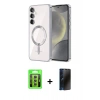 MARSİLYAN™- Galaxy S23 Kılıf Nova Işık Özel Seri - Siyah 3D Antistatik Hayalet Cam Ekran Koruyucu + Raze Metal Kamera Lens - SI