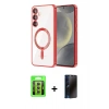 MARSİLYAN™- Galaxy S23 Kılıf Nova Işık Özel Seri - Siyah 3D Antistatik Hayalet Cam Ekran Koruyucu + Raze Metal Kamera Lens - SI