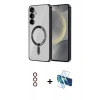 MARSİLYAN™- Galaxy S23 Kılıf Nova Işık Özel Seri - Siyah 3D Antistatik Seramik Nano Ekran Koruyucu + Metal Kamera Lens - KI