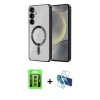 MARSİLYAN™- Galaxy S23 Kılıf Nova Işık Özel Seri - Siyah 3D Antistatik Seramik Nano Ekran Koruyucu + Raze Metal Kamera Lens - YL