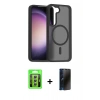 MARSİLYAN™- Galaxy S23 Kılıf Siluet Minimal Prime - Siyah 3D Antistatik Hayalet Cam Ekran Koruyucu + Raze Metal Kamera Lens - GS