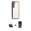 MARSİLYAN™- Galaxy S23 Kılıf Vadi Minimal - Siyah 360 Mat Full Body Arka Koruyucu + Kamera Lens Koruma Cam - SF