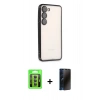 MARSİLYAN™- Galaxy S23 Kılıf Vadi Minimal - Siyah 3D Antistatik Hayalet Cam Ekran Koruyucu + Raze Metal Kamera Lens - GI