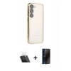 MARSİLYAN™- Galaxy S23 Kılıf Vadi Minimal - Siyah 3D Antistatik Hayalet Cam Ekran Koruyucu + Kamera Lens Koruma Cam - SF