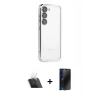 MARSİLYAN™- Galaxy S23 Kılıf Vadi Minimal - Siyah 3D Antistatik Hayalet Cam Ekran Koruyucu + Kamera Lens Koruma Cam - SF
