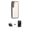 MARSİLYAN™- Galaxy S23 Kılıf Vadi Minimal - Siyah 3D Antistatik Hayalet Cam Ekran Koruyucu + Kamera Lens Koruma Cam - SF