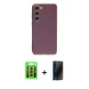 MARSİLYAN™- Galaxy S23 Kılıf Yankı Serisi - Siyah 3D Antistatik Hayalet Cam Ekran Koruyucu + Raze Metal Kamera Lens - MR