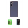 MARSİLYAN™- Galaxy S23 Kılıf Yankı Serisi - Siyah 3D Antistatik Hayalet Cam Ekran Koruyucu + Raze Metal Kamera Lens - MR