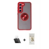 MARSİLYAN™- Galaxy S23 Kılıf Yörünge Çizgi - Siyah Mat Seramik Nano Ekran Koruyucu + Kamera Lens Koruma Cam - SF