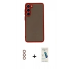 MARSİLYAN™- Galaxy S23 Plus Kılıf Ahenk Çizgi Serisi - Şeffaf Pasifik Cam Ekran Koruyucu + Metal Kamera Lens - KI
