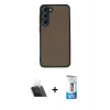 MARSİLYAN™- Galaxy S23 Plus Kılıf Ahenk Çizgi Serisi - Siyah 5D Eko Cam Ekran Koruyucu + Kamera Lens Koruma Cam - SF