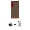 MARSİLYAN™- Galaxy S23 Plus Kılıf Ahenk Çizgi Serisi - Siyah Hayalet Edge Cam Ekran Koruyucu + Şeffaf Kamera Lens Koruma Cam