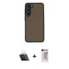 MARSİLYAN™- Galaxy S23 Plus Kılıf Ahenk Çizgi Serisi - Siyah Hayalet Edge Cam Ekran Koruyucu + Şeffaf Kamera Lens Koruma Cam