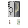 MARSİLYAN™- Galaxy S23 Plus Kılıf Nova Işık Özel Seri - Siyah 20D Premium Cam Ekran Koruyucu + Kırmızı Metal Kamera Lens