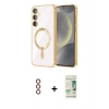 MARSİLYAN™- Galaxy S23 Plus Kılıf Nova Işık Özel Seri - Siyah 20D Premium Cam Ekran Koruyucu + Kırmızı Metal Kamera Lens